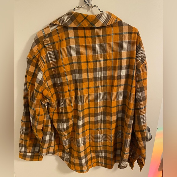 Orange and Brown Plaid Flannel Button-up Shirt - Picture 3 of 5